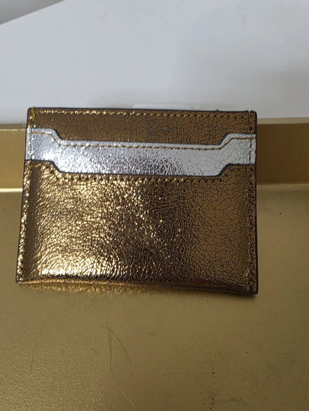 J. Crew Metallic Bronze Card Holder with Silver Stripe